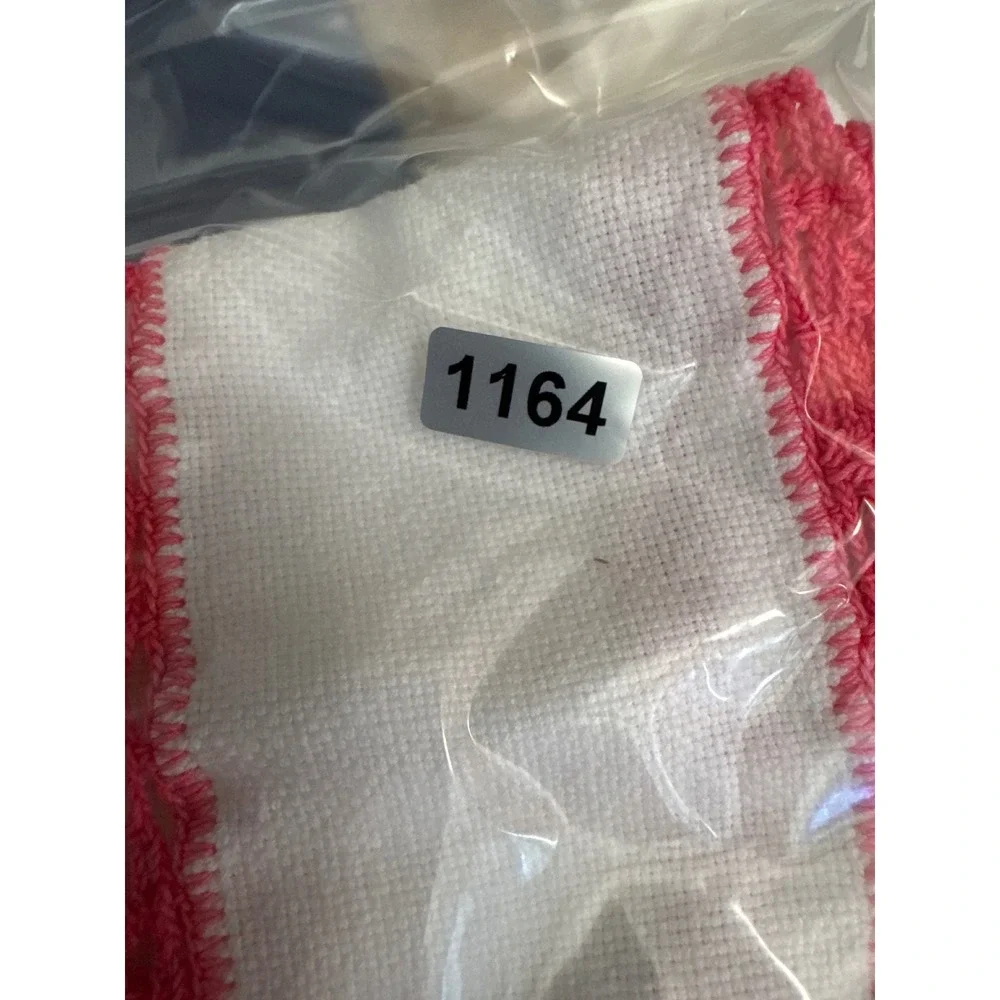 Vintage White Linen Tablecloth Hot Pink Crochet Lace Floral Inset 44x33.5 Boho
